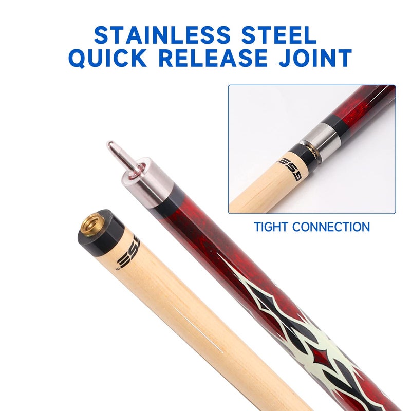 GSE Games & Sports Expert 58" 2-Piece Canadian Maple Hardwood Billiard Pool Cue Sticks for Men/Women, Great for House or Commercial/Bar Use (Red, 20 Oz) - Image 3